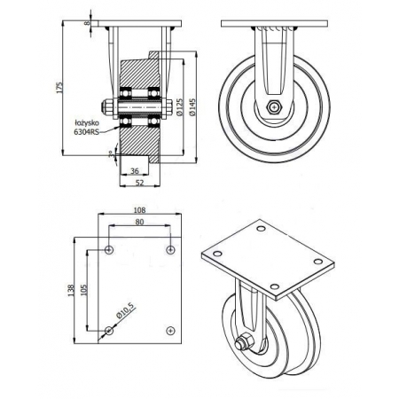 Koło fi 145 bieżnia 125 mm kołnierzowe lita stal STAŁE