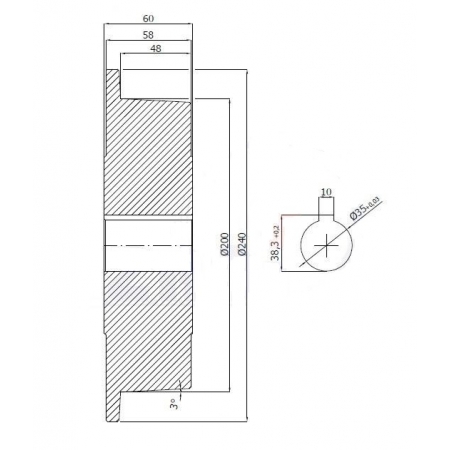 Koło fi 240 bieżnia 200 mm kołnierzowe lita stal