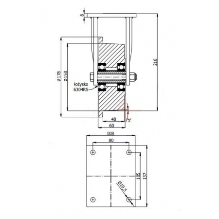 Koło fi 180 bieżnia 150 mm kołnierzowe lita stal STAŁE