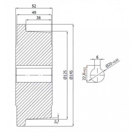 Koło fi 145 bieżnia 125 mm kołnierzowe lita stal