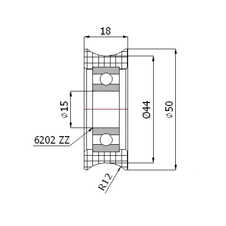 Rolka profilowana poliamidowa fi 50 mm na linkę fi 24 mm - otwór w piaście 15 mm